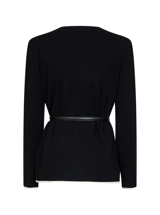 Black compact knit MSTDENTE belted cardigan