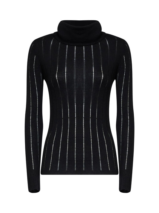 Black MSTBADESSE fitted ribbed turtleneck sweater