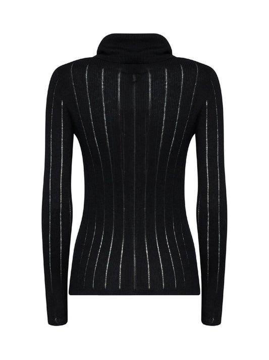 Black MSTBADESSE fitted ribbed turtleneck sweater