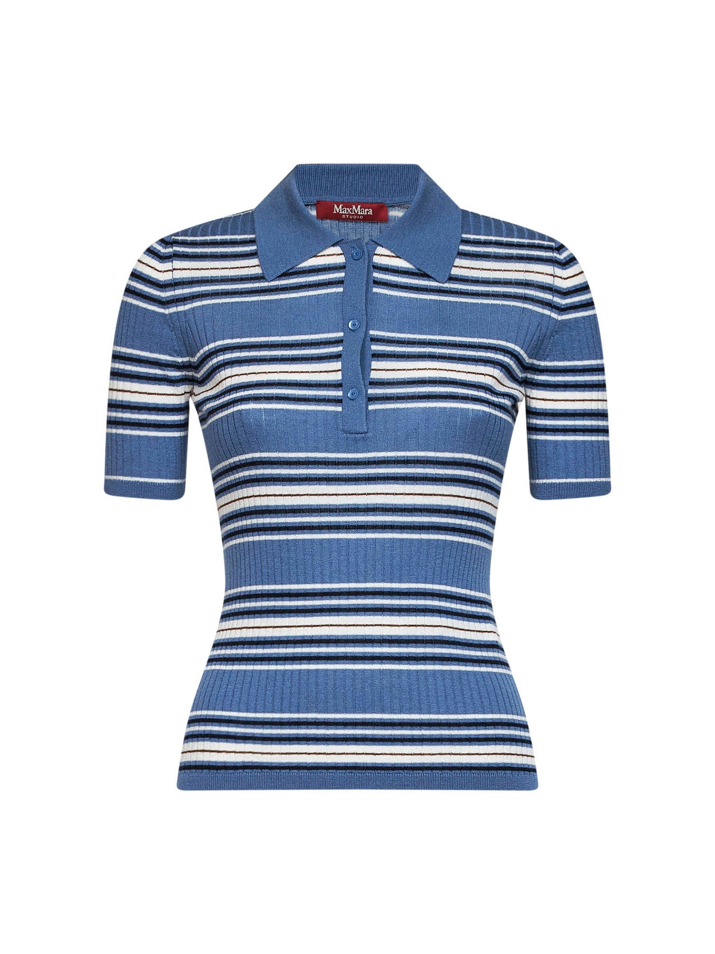 Light blue ribbed knit MSTTALLERO striped fitted polo shirt