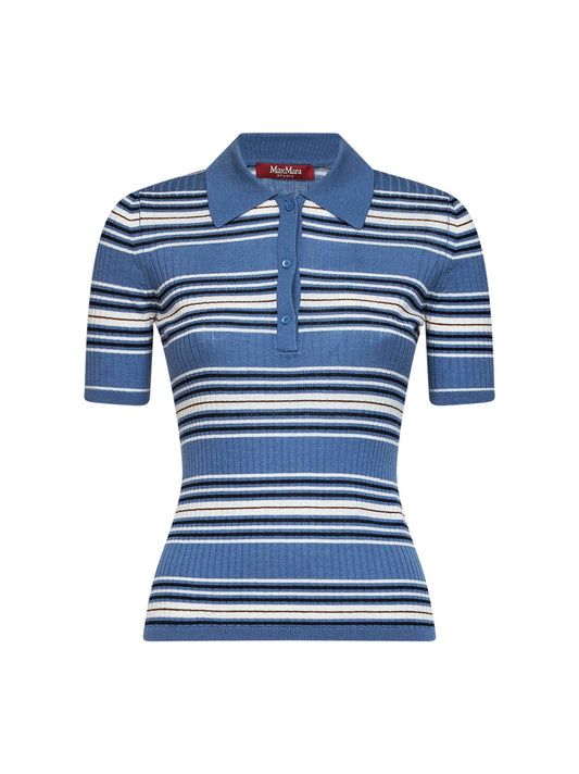 Light blue ribbed knit MSTTALLERO striped fitted polo shirt