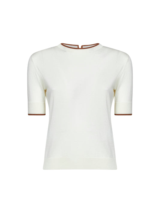 White knit MSTAGENDA top with contrasting trim