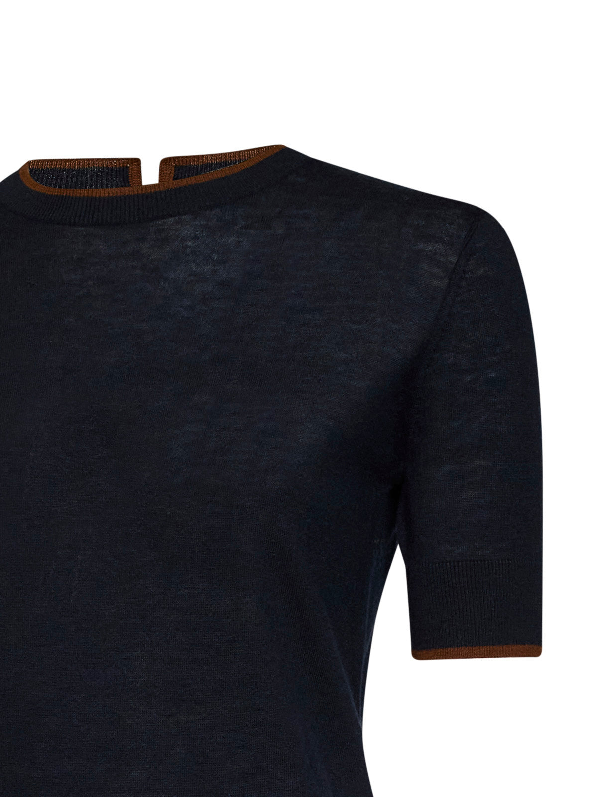 Blue knit MSTAGENDA top with contrasting trim