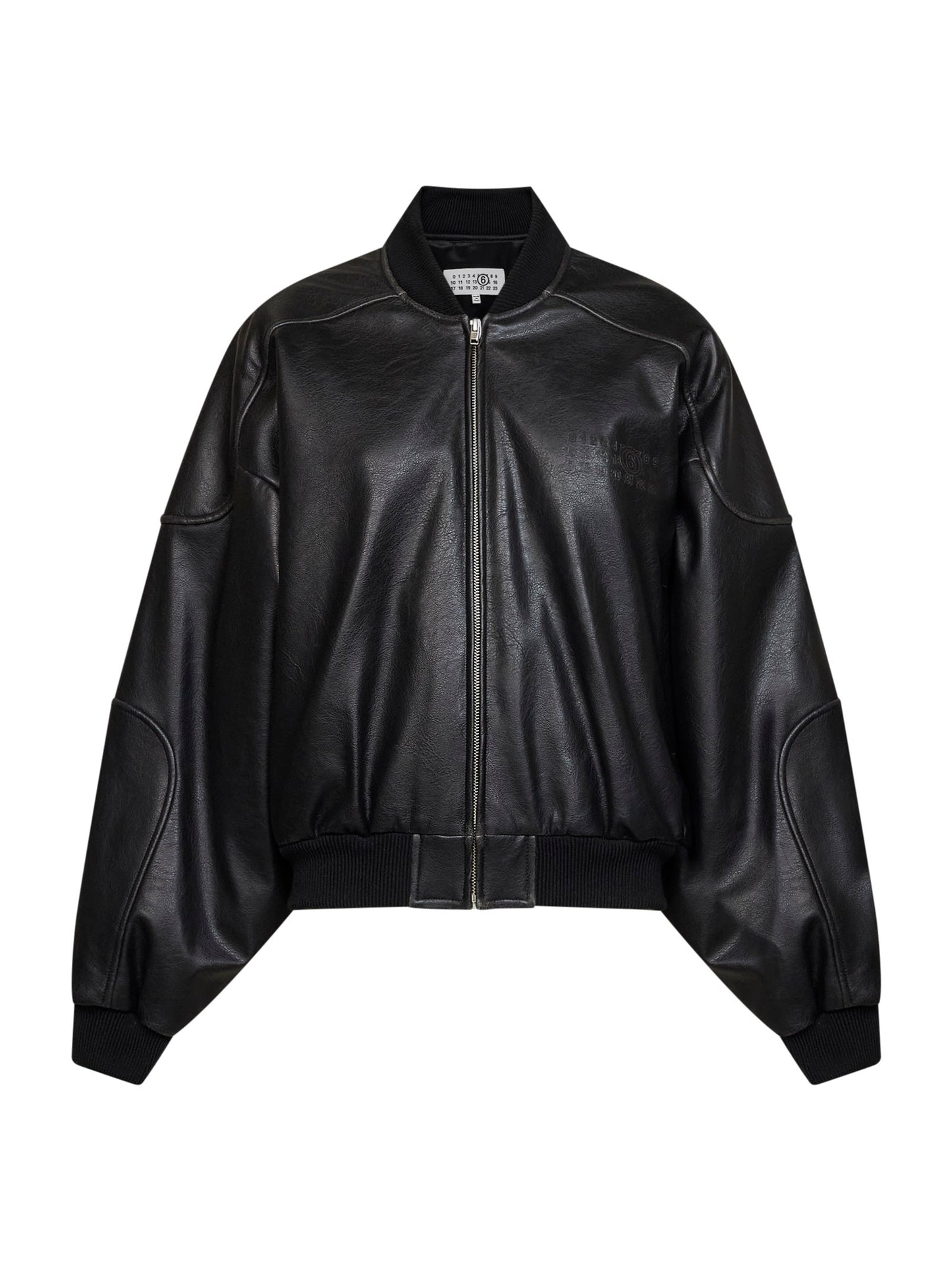 Black faux leather oversized bomber jacket
