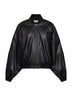 Black faux leather oversized bomber jacket