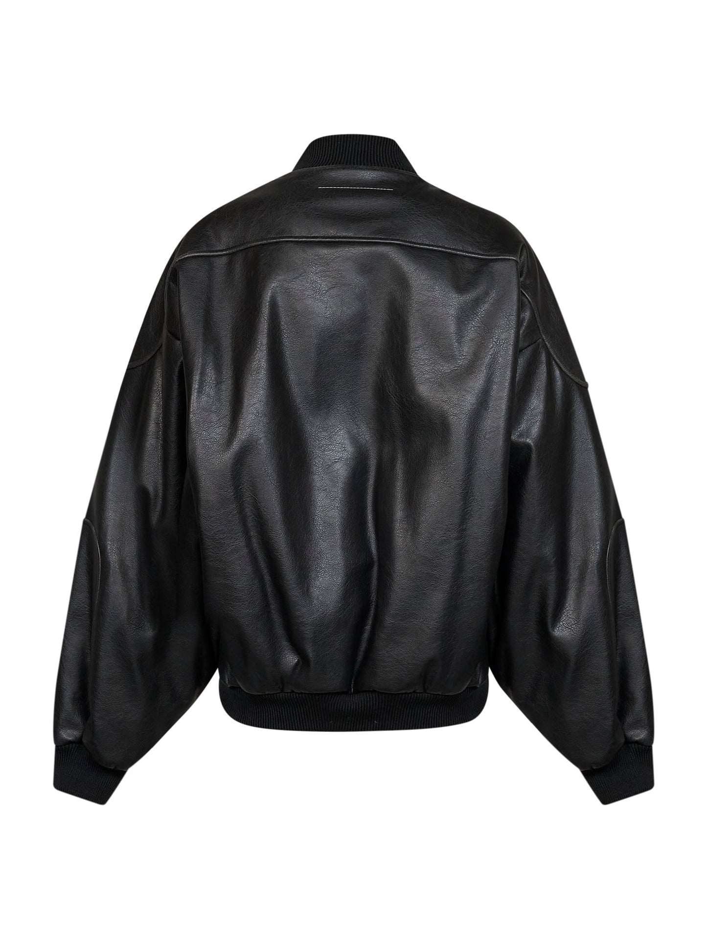 Black faux leather oversized bomber jacket