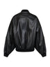Black faux leather oversized bomber jacket