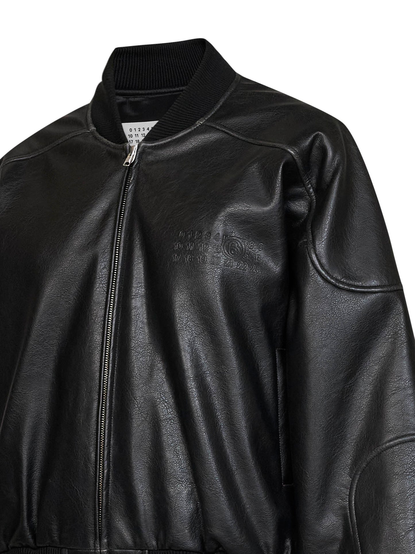 Black faux leather oversized bomber jacket