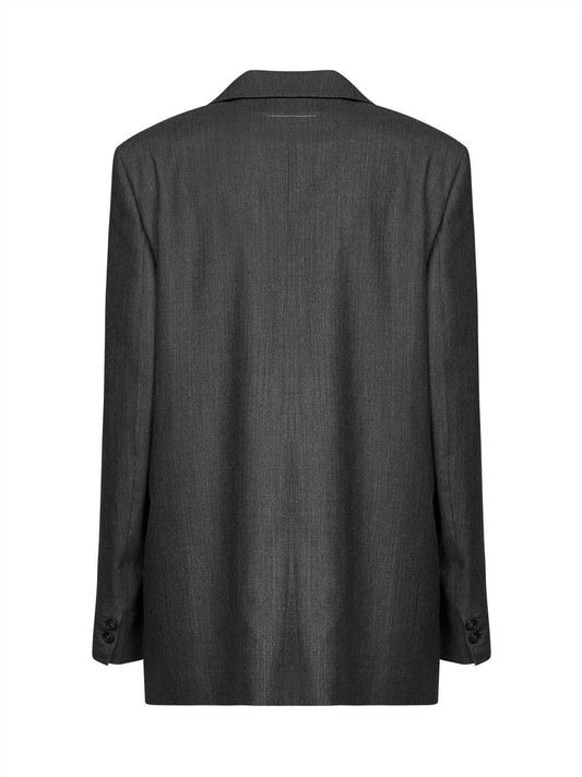 Grey virgin wool and cotton oversized blazer
