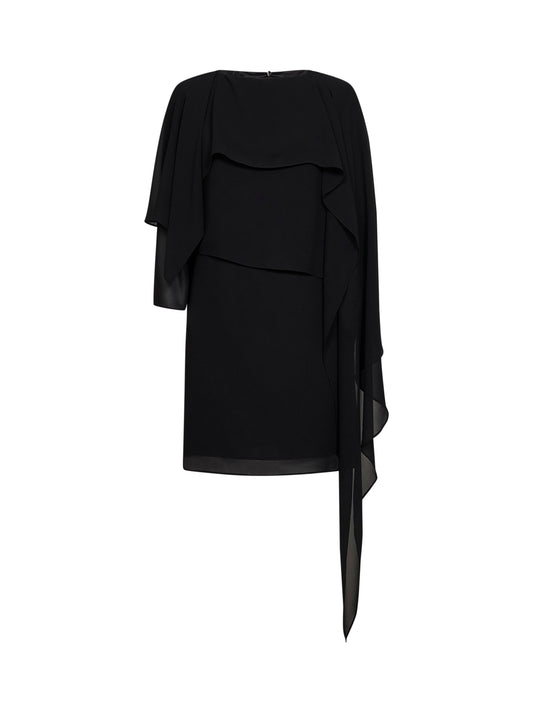 Abito corto in chiffon nero con mantella