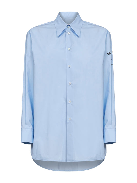 Camicia in popeline di cotone azzurro con logo