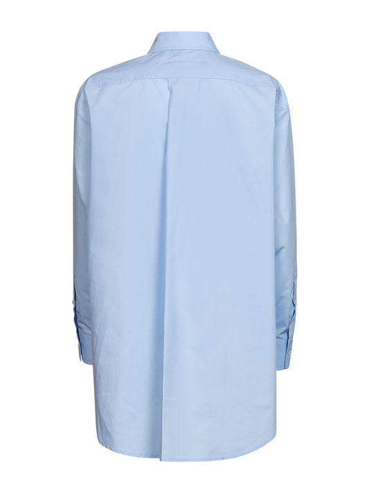 Camicia in popeline di cotone azzurro con logo