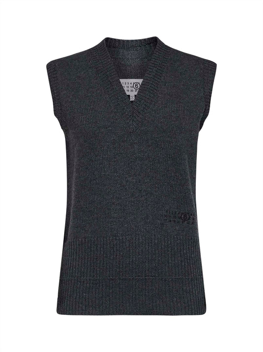 Gilet in maglia di misto lana grigio scuro melange con logo