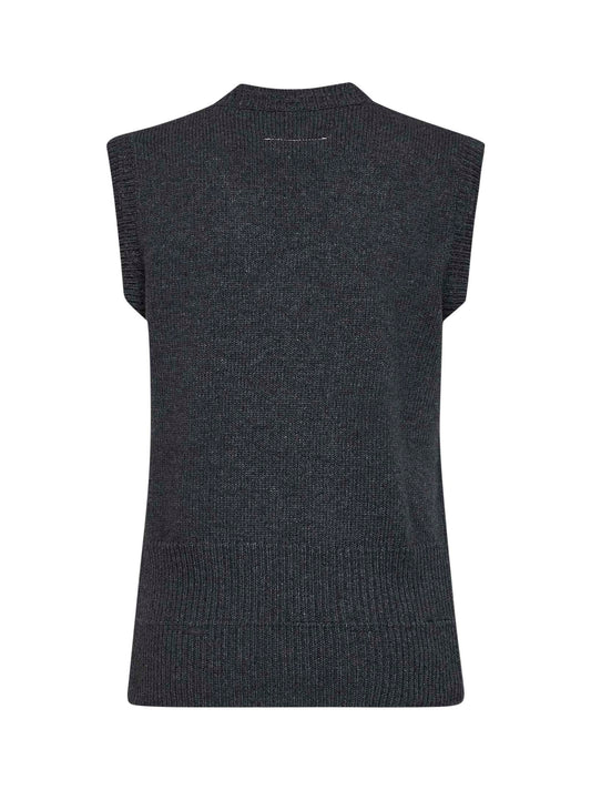 Gilet in maglia di misto lana grigio scuro melange con logo