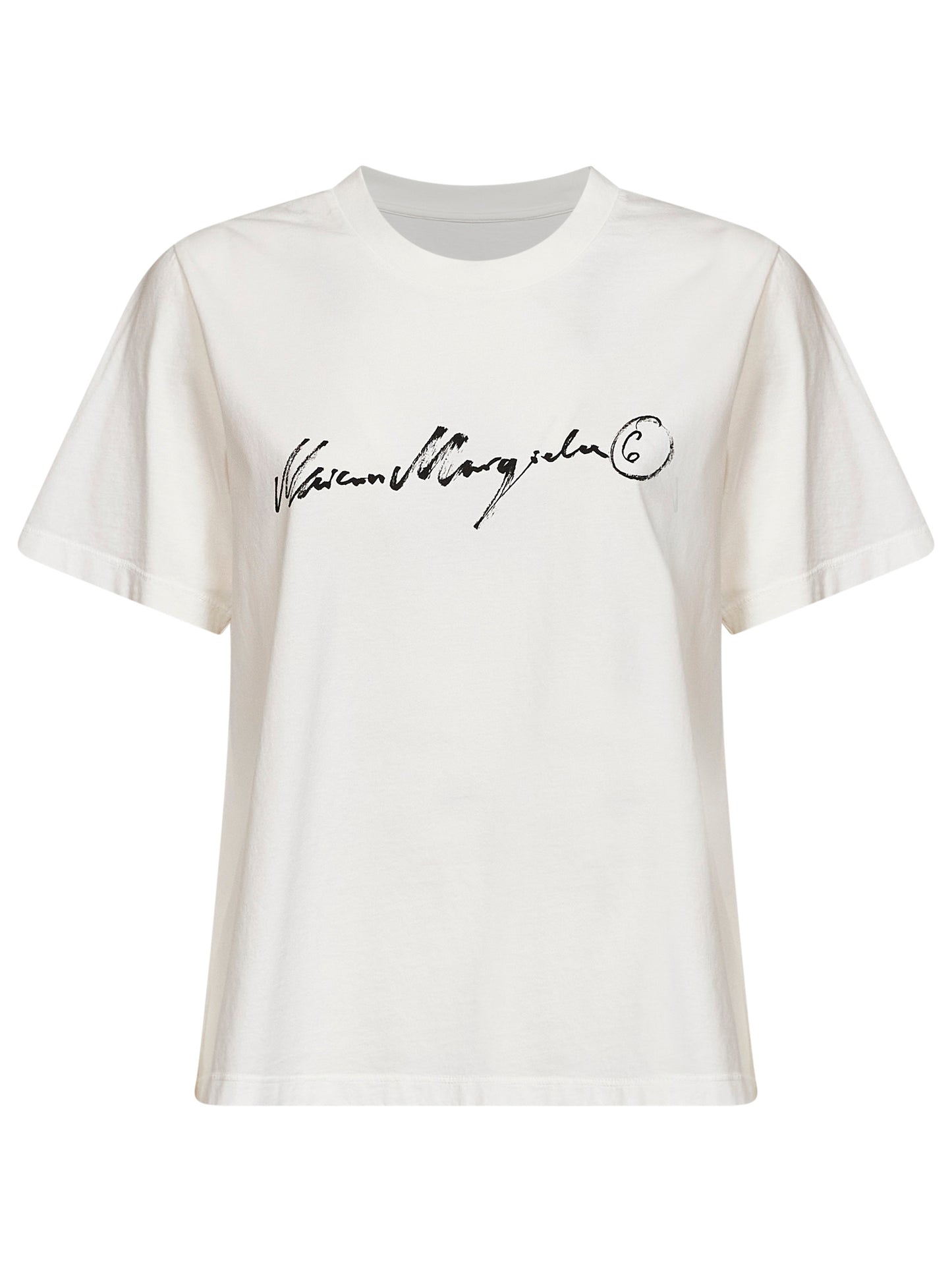 White washed jersey T-shirt with calligraphic print