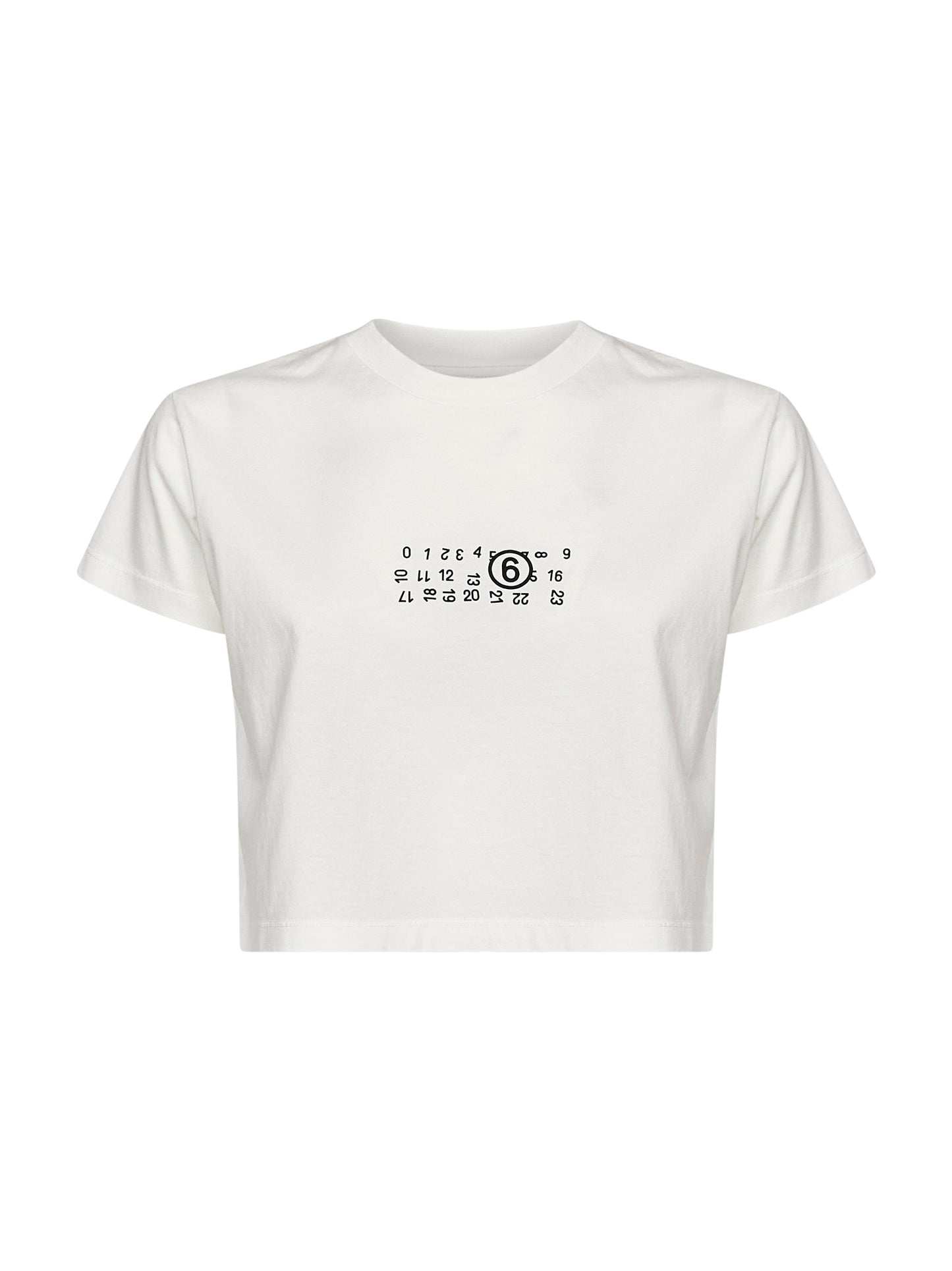 T-shirt crop in jersey bianco con stampa capovolta
