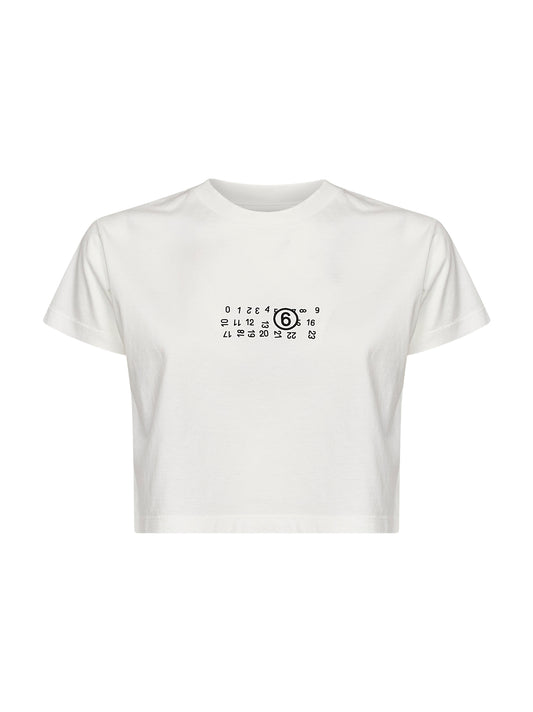 White jersey cropped T-shirt with flipped print
