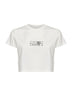 T-shirt crop in jersey bianco con stampa capovolta