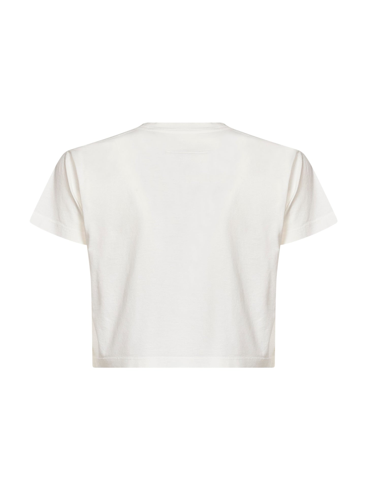 T-shirt crop in jersey bianco con stampa capovolta