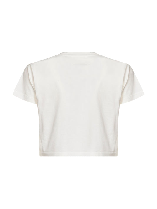 White jersey cropped T-shirt with flipped print
