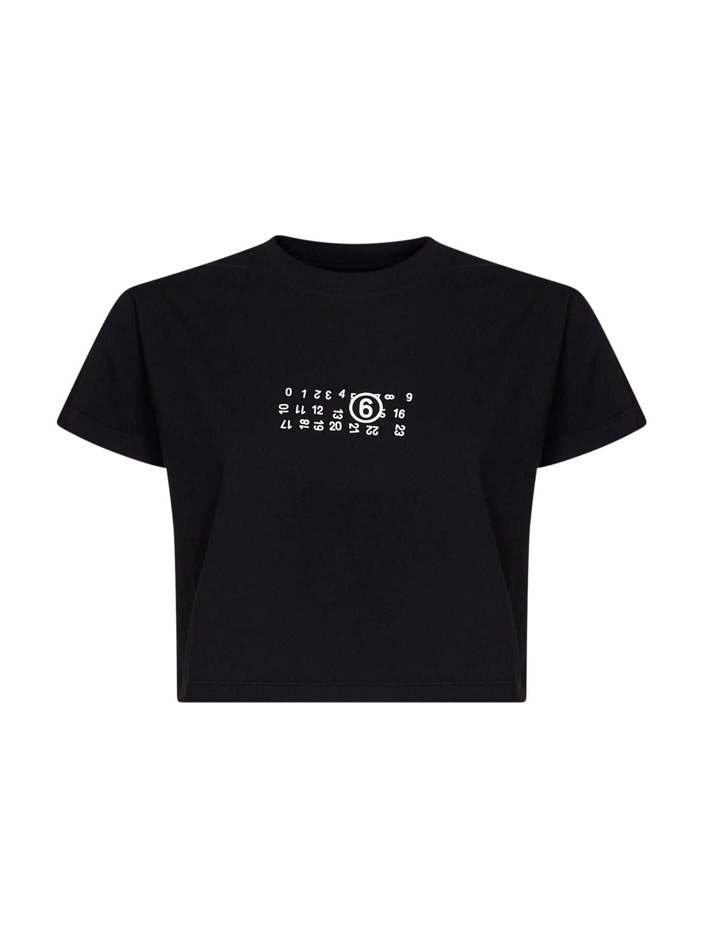 T-shirt crop in jersey sovratinto nero con stampa capovolta