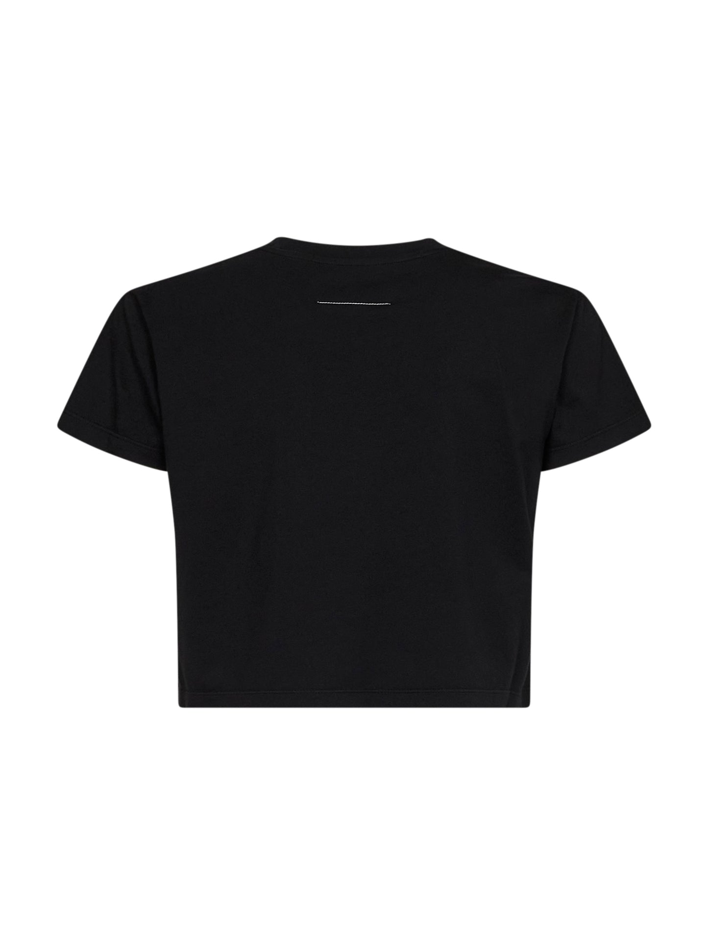 T-shirt crop in jersey sovratinto nero con stampa capovolta