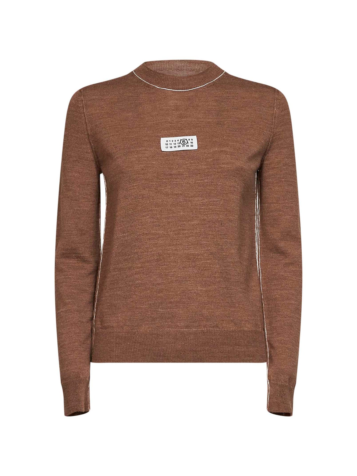 Light brown wool blend sweater with contrasting trims