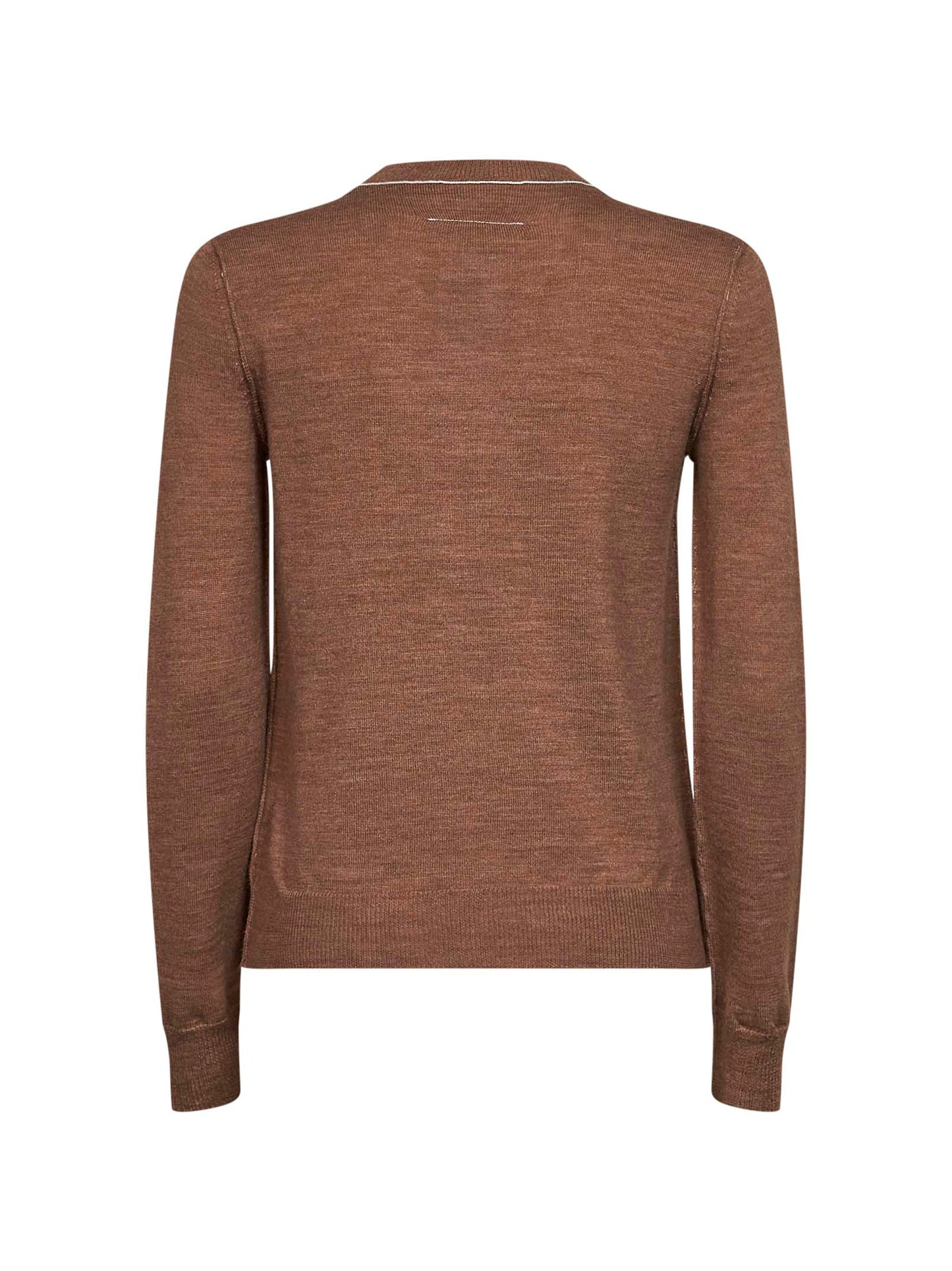 Light brown wool blend sweater with contrasting trims