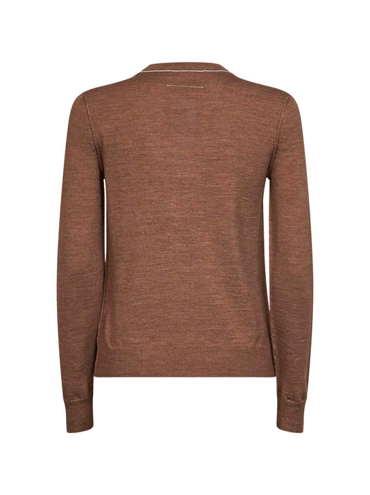 Maglia in misto lana marrone chiaro con bordi a contrasto