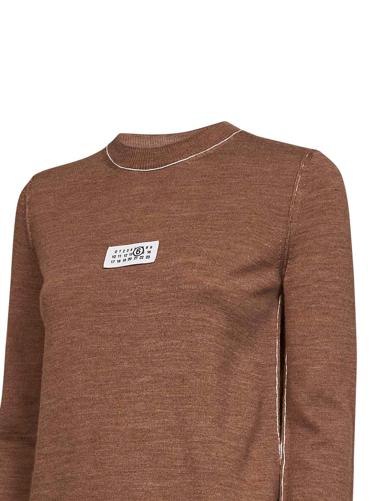 Light brown wool blend sweater with contrasting trims