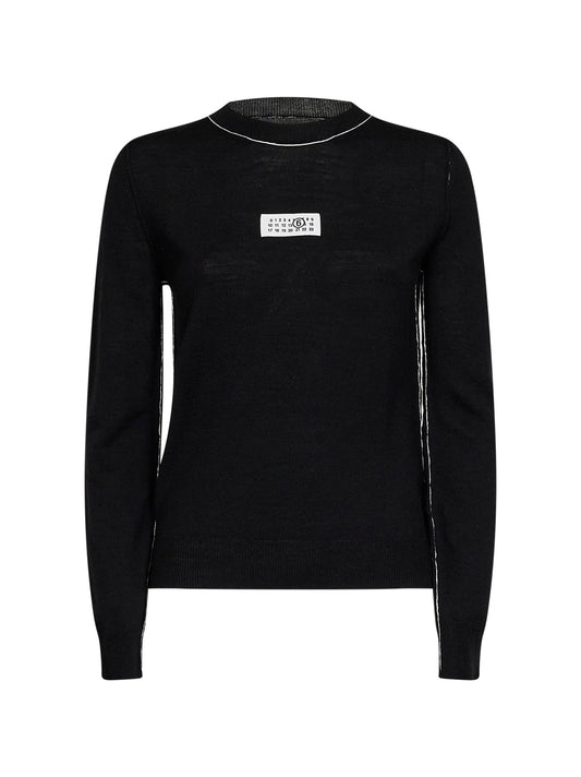 Black wool blend sweater with contrasting trims