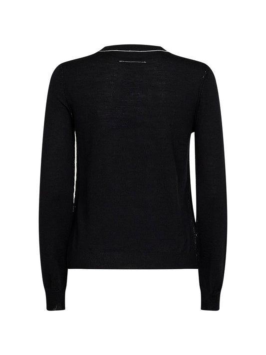 Black wool blend sweater with contrasting trims