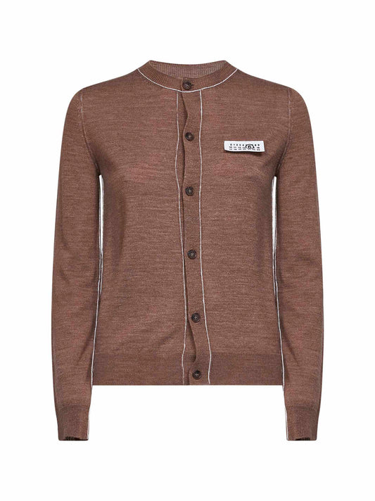 Light brown wool blend cardigan with contrasting trims