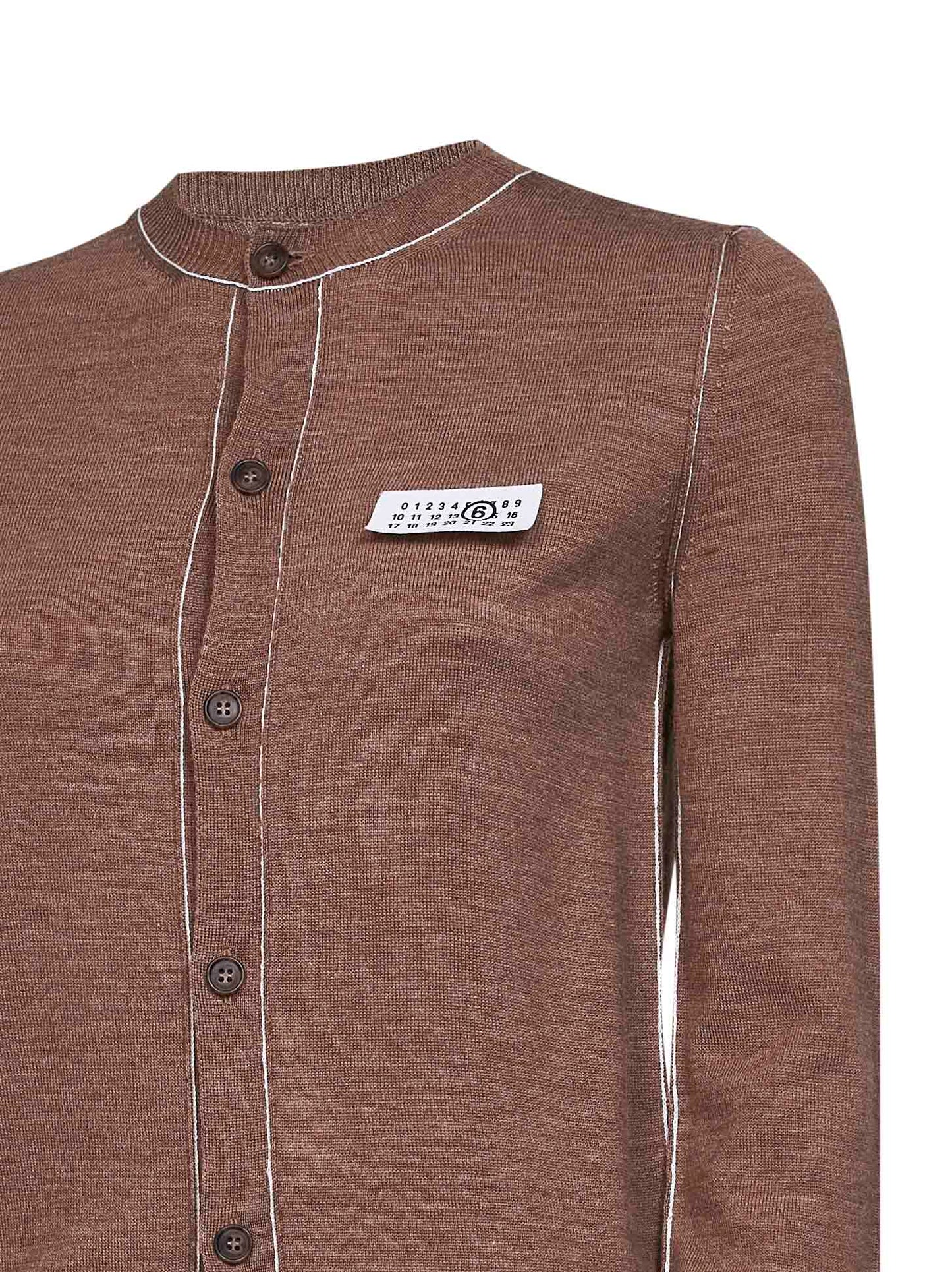 Light brown wool blend cardigan with contrasting trims