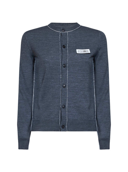Melange grey wool blend cardigan with contrasting trims