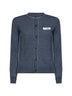 Melange grey wool blend cardigan with contrasting trims