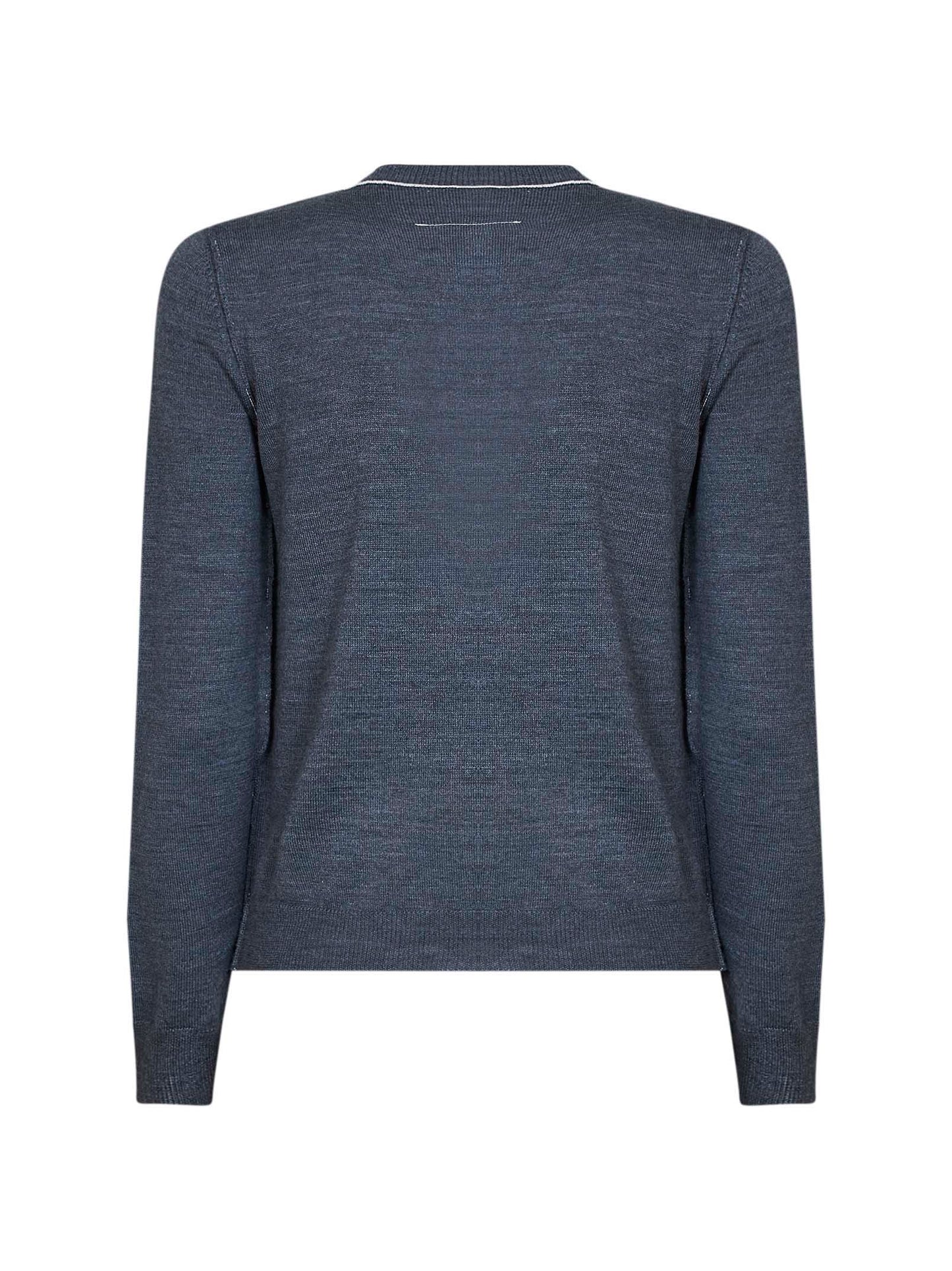 Melange grey wool blend cardigan with contrasting trims