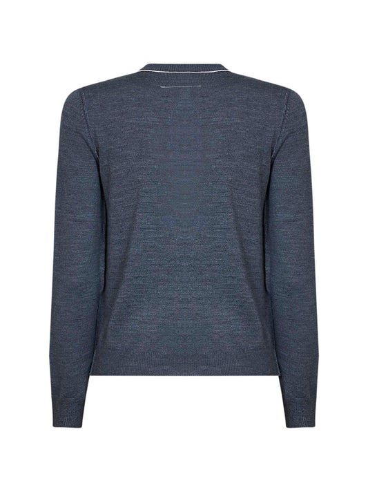 Melange grey wool blend cardigan with contrasting trims