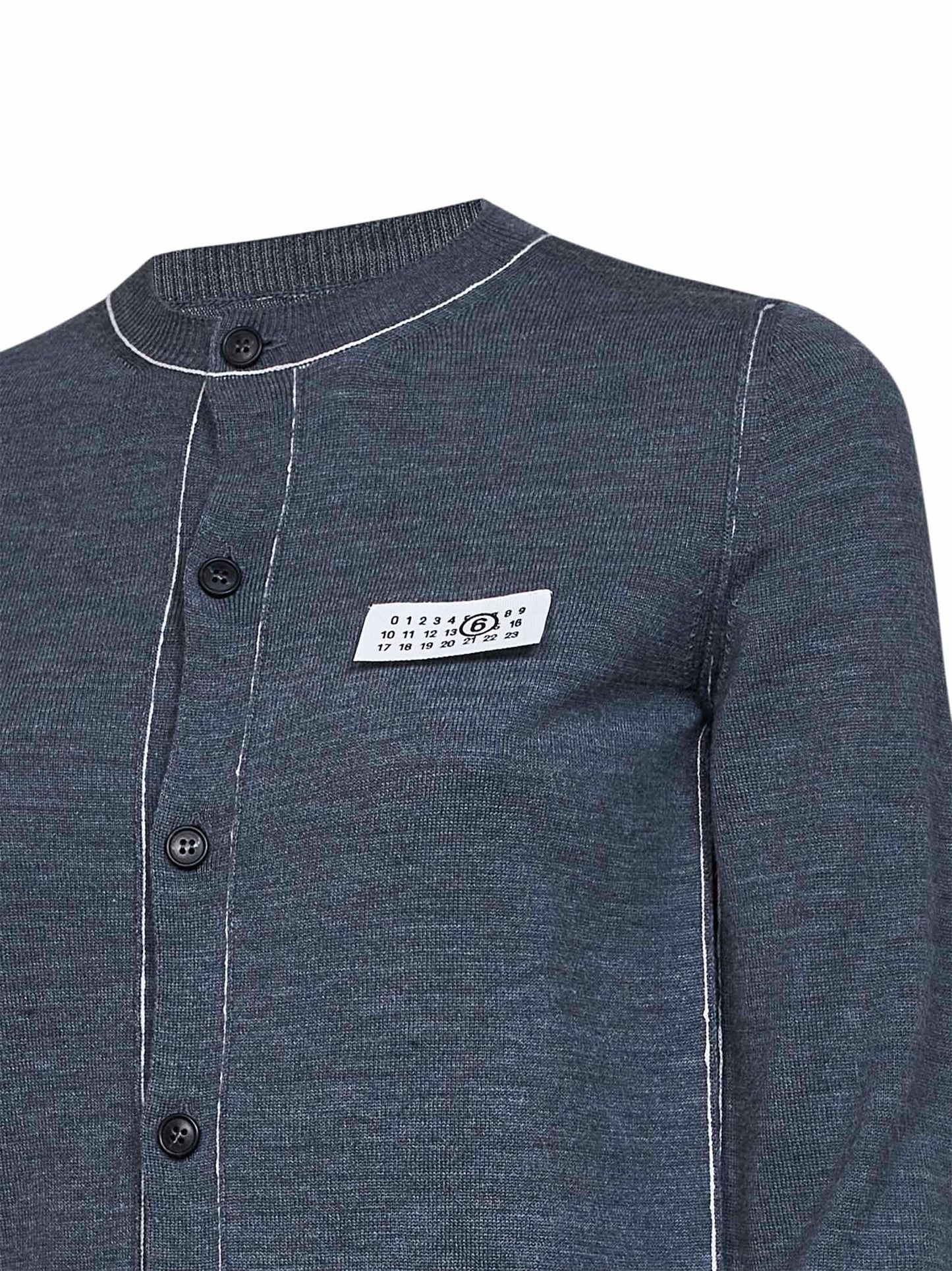 Melange grey wool blend cardigan with contrasting trims