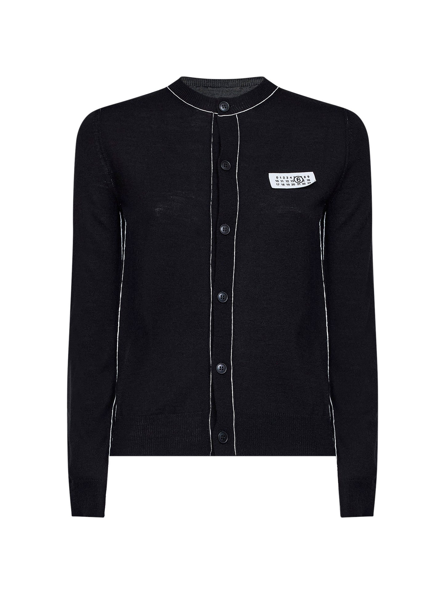 Black wool blend cardigan with contrasting trims