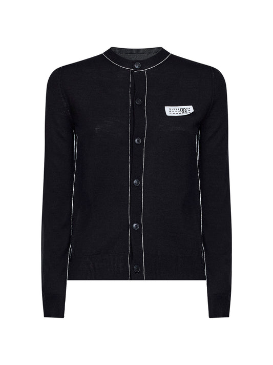 Black wool blend cardigan with contrasting trims