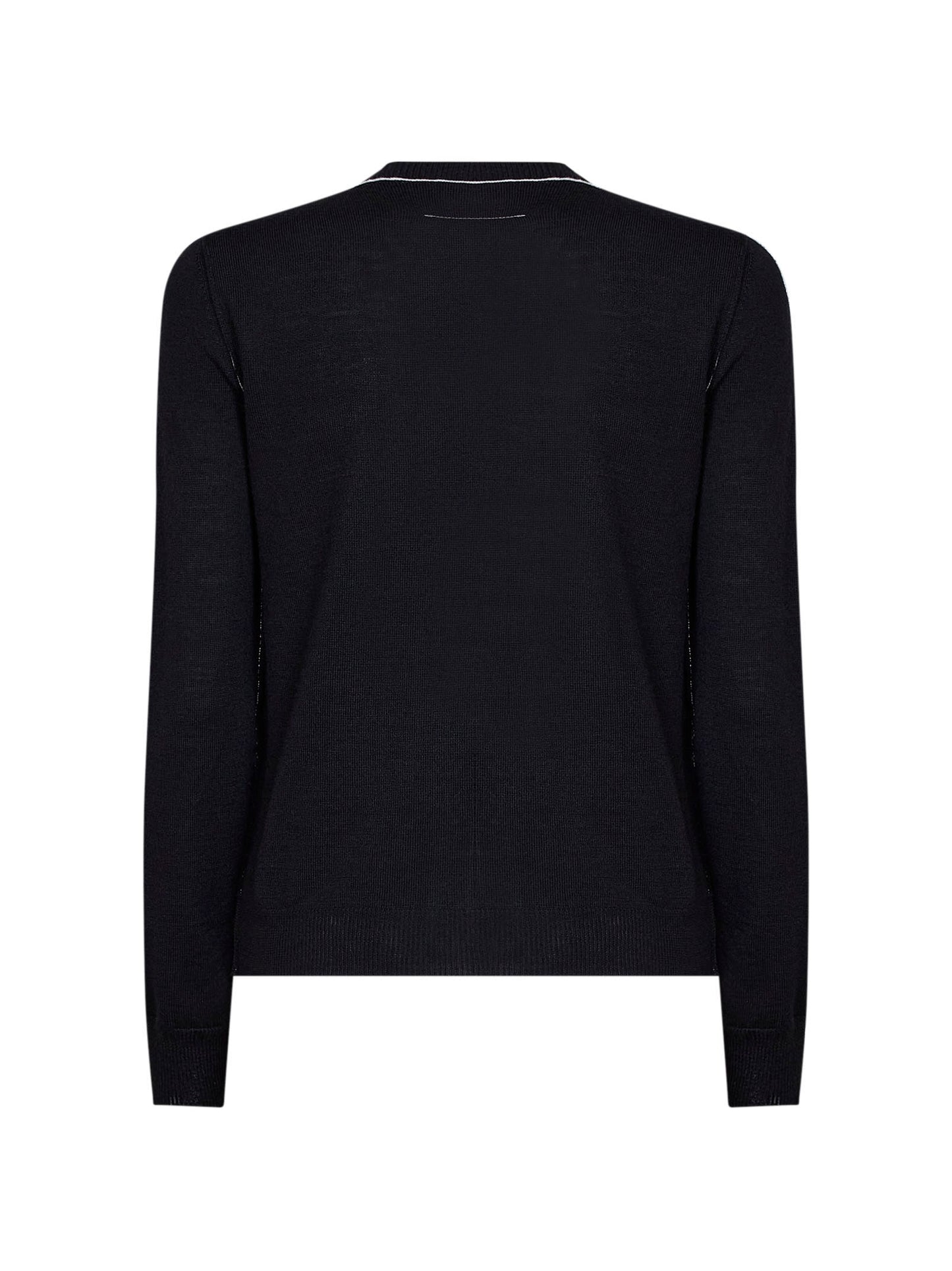 Black wool blend cardigan with contrasting trims
