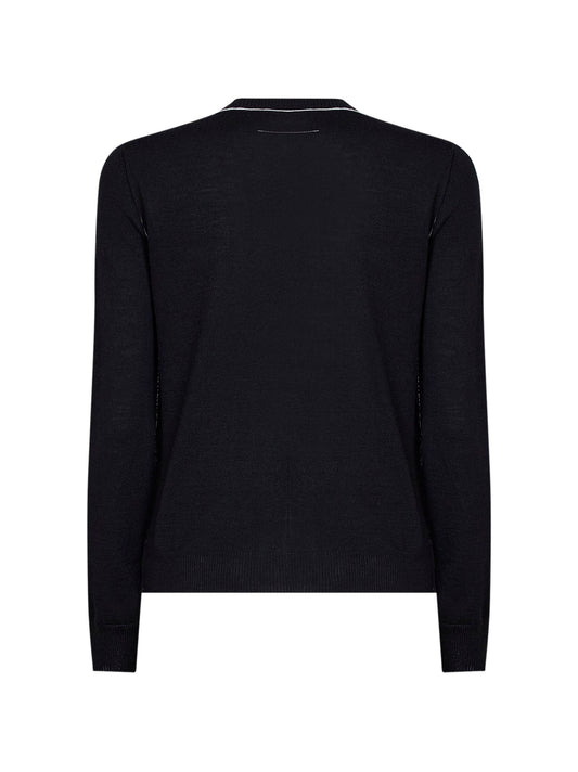 Black wool blend cardigan with contrasting trims