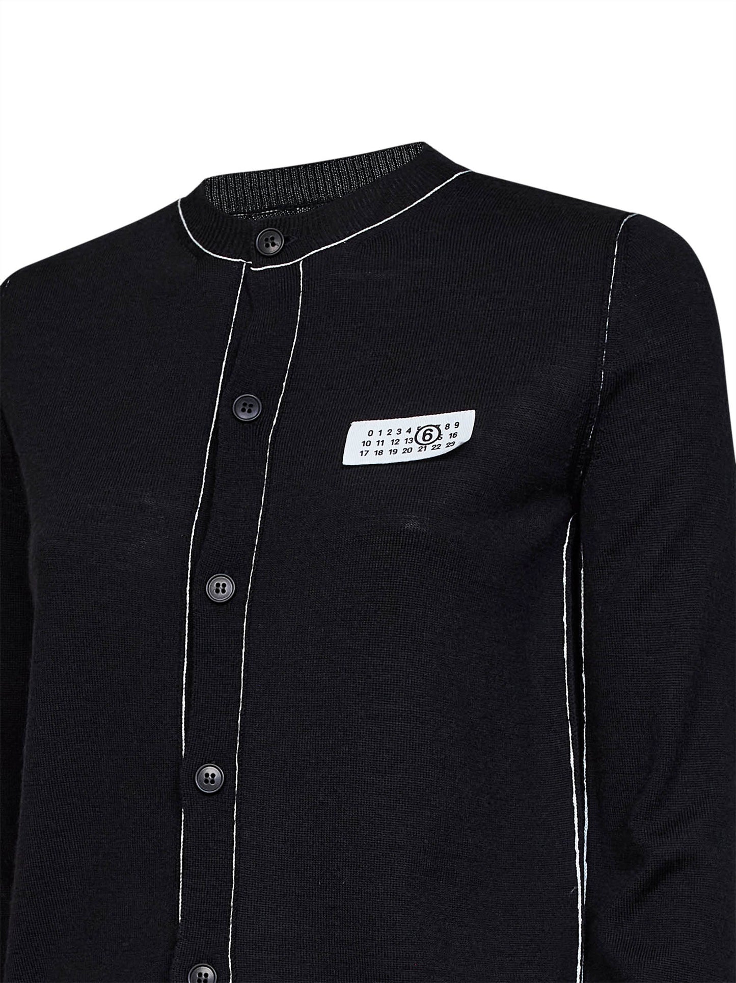 Black wool blend cardigan with contrasting trims
