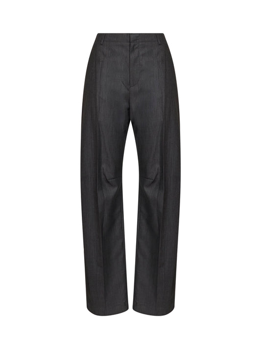 Pantaloni sartoriali a gamba larga in misto lana grigia