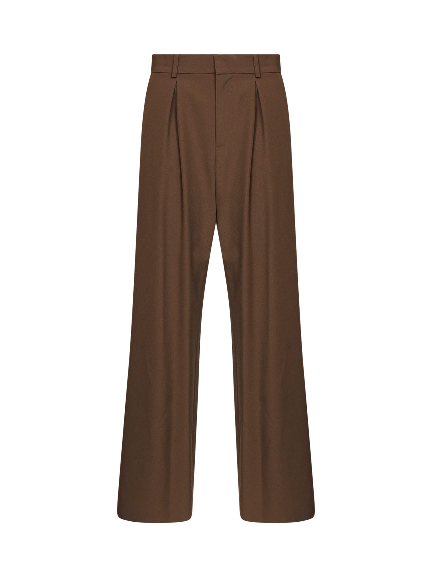 Pantaloni con pince in misto lana cammello