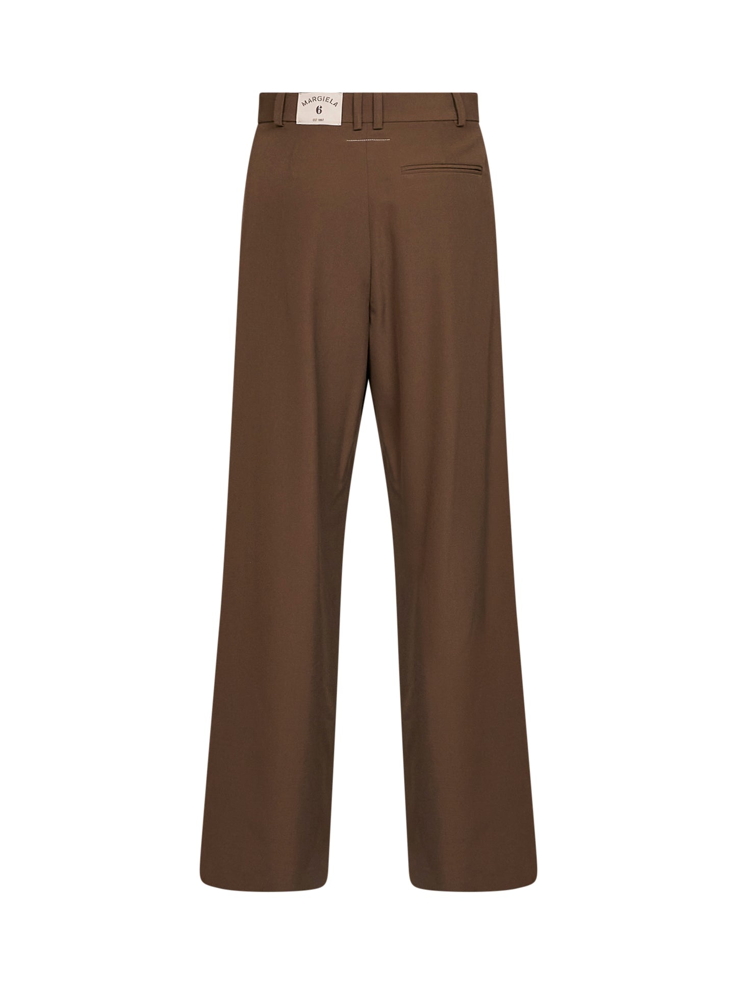 Pantaloni con pince in misto lana cammello