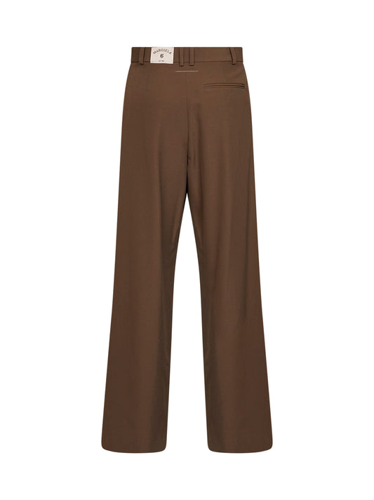 Pantaloni con pince in misto lana cammello