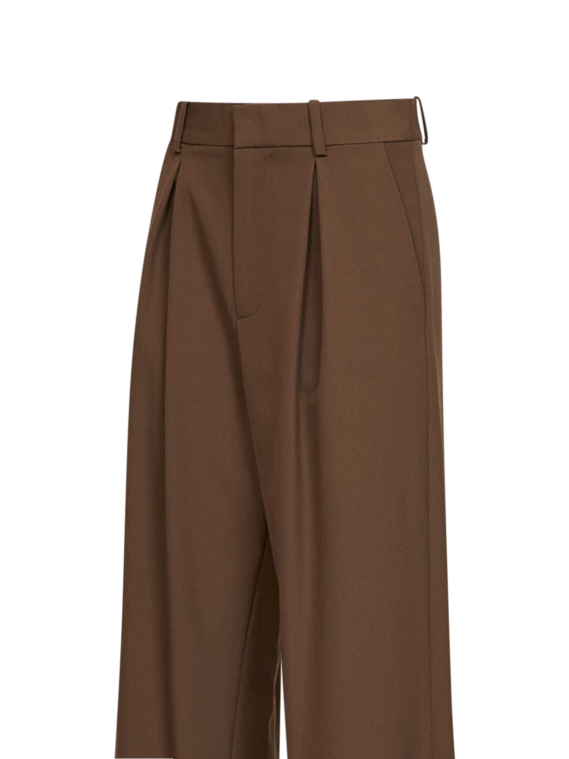 Pantaloni con pince in misto lana cammello