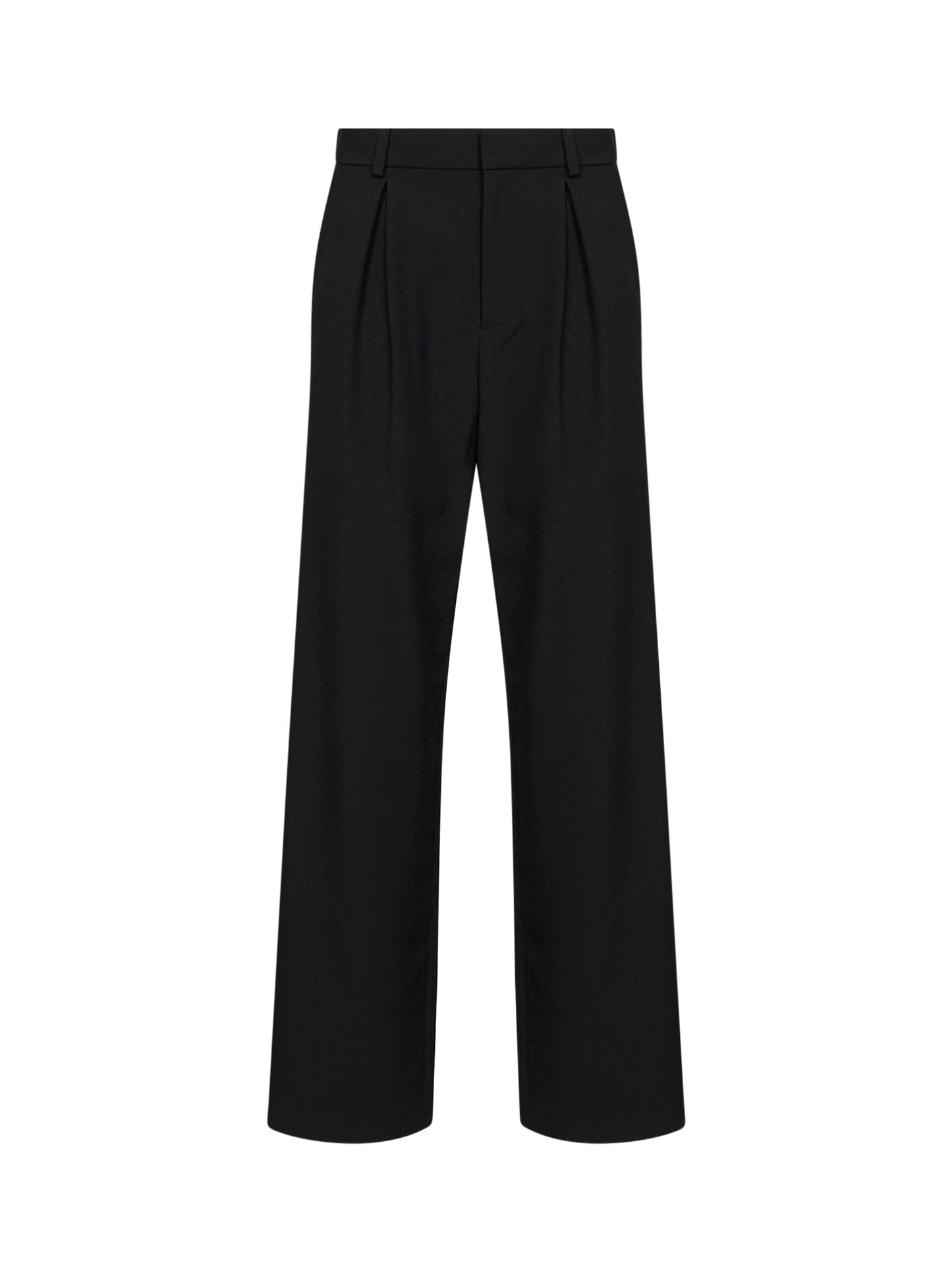 Pantaloni con pince in misto lana nera